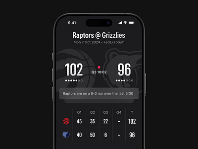 NBA App – Dark Mode basketball dark mode design ios nba sports stats ui