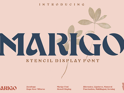 Marigo - Stencil Display Font abstract alternate brand branding decorative design display elegant feminine font illustration logo logofont luxury magazine retro stencil ui unique vintage