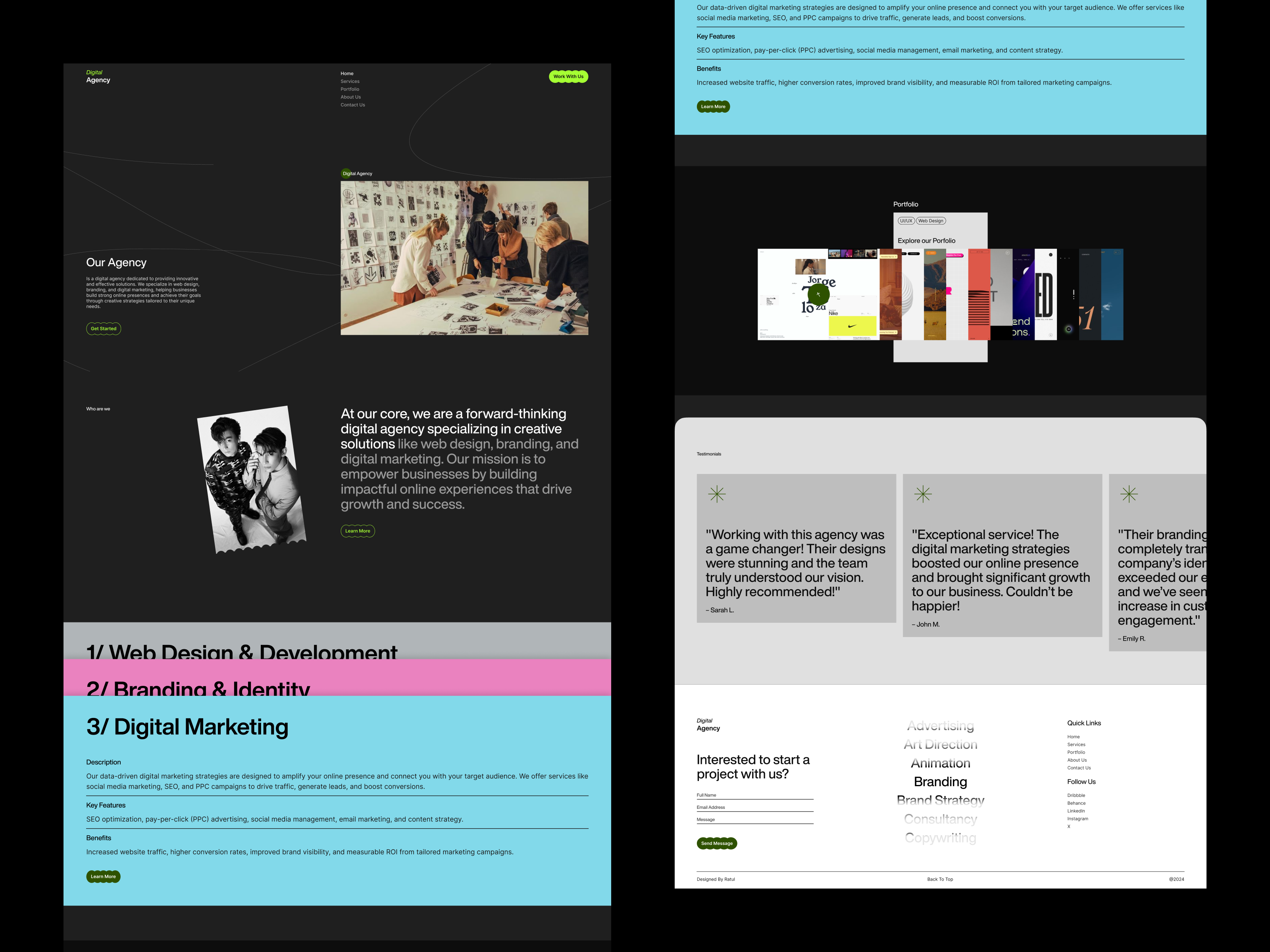 UI/UX For Digital Agency Website Dark Mode agency portfolio branding identity business website creative landing page creative studio digital agency digital marketing ui dribbble inspiration high performance ux interactive ui minimal aesthetic modern web design professional ui responsive design saas ui startup ui strategy driven design uiux design web design webflow agency