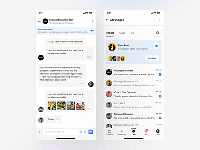 Community Chat UI chat chat app clean club community event flyku group instient messaging sms strava ui ux zamy