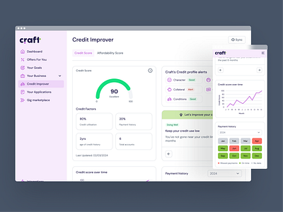 Craft App - Credit Score tracking for freelancers credit score dashboard ui