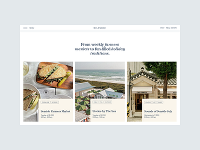 Seaside Events - A Harmonious Balance of Events and Visuals balanced layout balancedlayout calmaesthetic clean coastal columns events fluidui happenings layout responsive seaside simple softcolorpalette town user flow visual