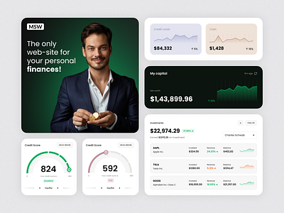 Design Elements of Finance Dashboard | MSW bento grids clean dashboard dashboard design design finance finance dashboard fintech graph income management management dashboard minimalist money overview saving spending statistics ux ui wallet