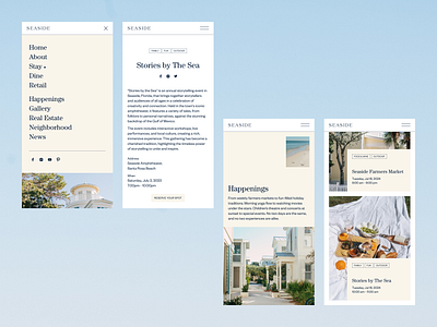 Minimal Mobile Responsive Layout with Soft Color Palette beach calmness coastal town eventdiscovery florida happenings minimaldesign mobile mobilefriendly moodboard navigation pasteltouch responsive seaside stirytelling ui user flow vacation vibe wordpress