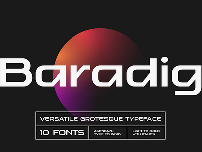 Baradig - Versatile Grotesque Typeface alternate branding contemporary decorative design display elegant font futuristic headline ligature logo luxury modern poster sports technology typeface typography ui