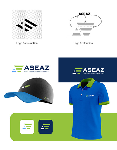 Aseaz - Cleaning Service Logo ahetasham salehin aseaz aseaz logo branding cleaning service logo graphic design grid logo logo professional cleaning logo