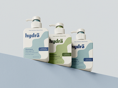 HYDRÄ - Shampoo Brand Identity and Packaging abstract packaging bold packaging brand identity branding clean and modern packaging graphic design hair care minimalist design minimalist packaging packaging design pump bottle packaging shampoo shampoo brand shampoo logo shampoo packaging shampoo logo social media post social media shampoo square box packaging visual identity