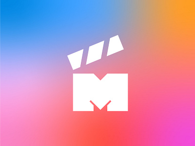 Letter M + Clapperboard Logo - Available for sale action animation brand identity branding cinema cinematography clapperboard entertainment film production gradient letter m logo logo design m logo media minimal movie shooting studio video