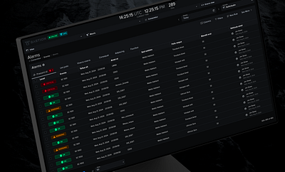 Alarms Screen alarms alerts badge chip dark mode dark ui data figma grid product design row rules status table tag triggers ui ui design ux wireframe