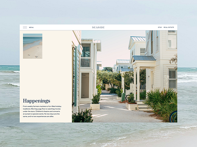 Seaside Happenings Hero Section with Coastal Vibes & Clean Layou coastal town effortless eventhighlight events figma hero section imagedrivendesign interactive minimal minimalistlayout motion navigation sea serenevibes ui user interface ux visualstorytelling web design website