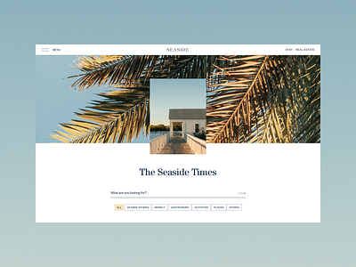 The Seaside Times - A Gateway to Coastal Stories, News page branding calm design figma hero section inspiration minimalistdesign news news page palm leaves search bar searchfriendly tropics ui user flow ux warm web webdesign