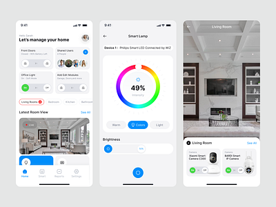 Homiz - Smart Home Mobile App UI Design Template blue cctv design template device management home mobile mobile app mobile app template remote control smart house smart house. smart lamp smarthome ui design ui design template