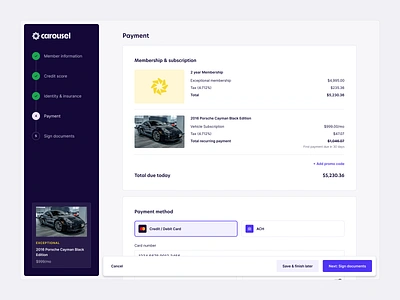 Vehicle Checkout app checkout design subscription ui ux web