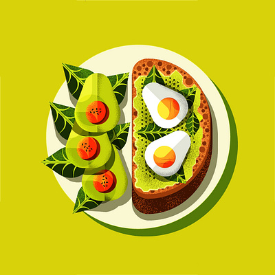 Avocado Toast avocado bread egg food foodapp foodart geometric illustration vector