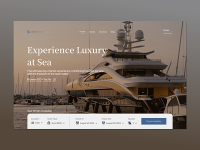 Luxury Yacht Charter Landing Page boat design boat website booking system booking website brand design branding cruise website gallery design hero section design lux design luxury website private event rental website travel design travel website yacht