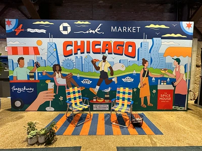 Chicago Mural for Chase Bank at Eeeeatscon branding chicago city design festival food foodie handlettering hot dog illustration landscape lettering mural nature outdoors pizza ramen skyline summer