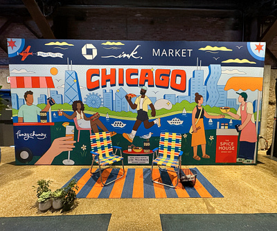 Chicago Mural for Chase Bank at Eeeeatscon branding chicago city design festival food foodie handlettering hot dog illustration landscape lettering mural nature outdoors pizza ramen skyline summer