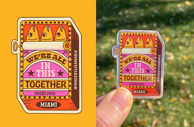 We're All in this Together Stickers 70s adobe branding can of fish fish funky graphic design illustration lettering merch quirky retro sardine sardines sticker stickers type whimsical