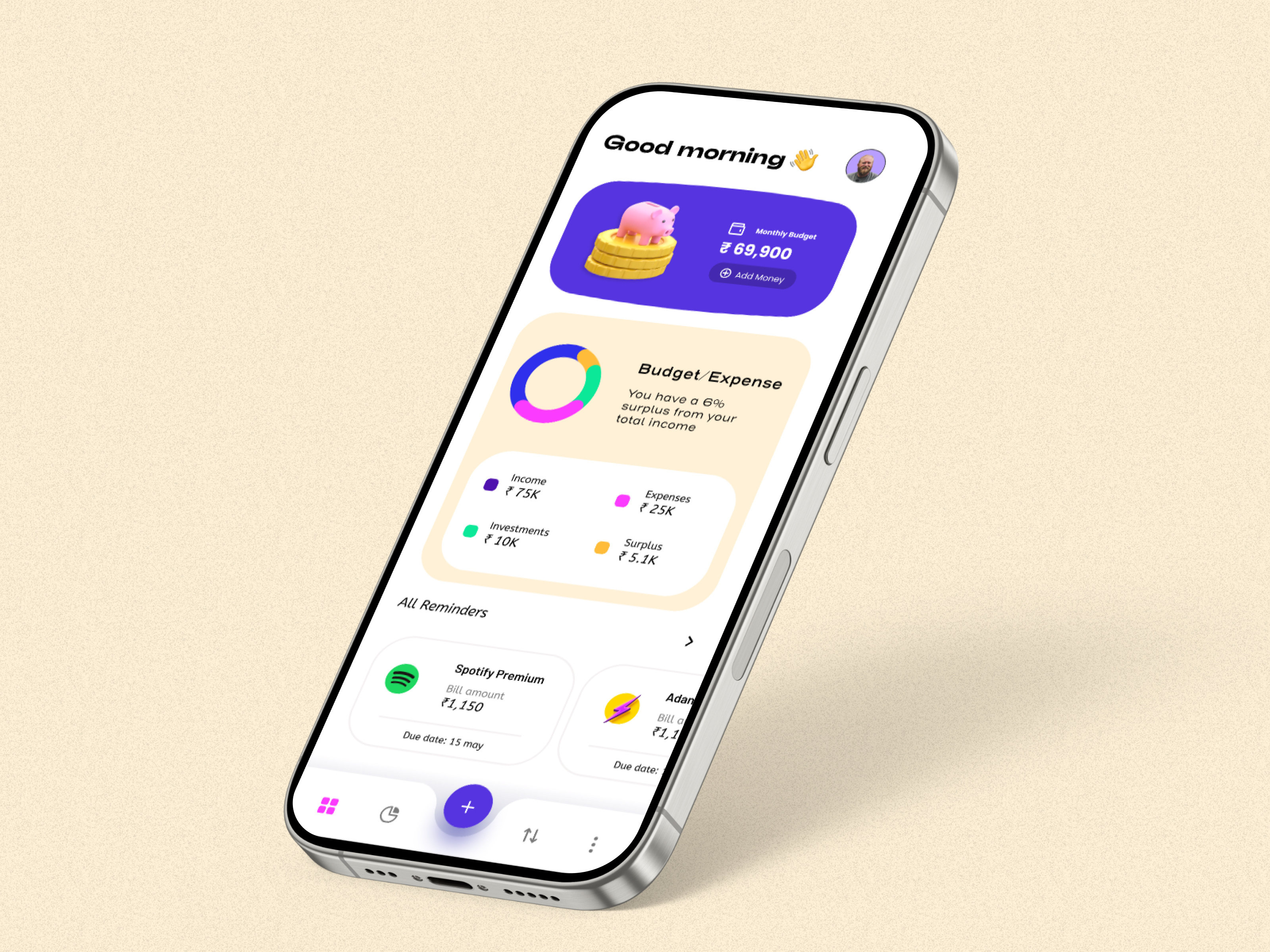 Budget App Home Page Exploration (Light mode) 2024 bank app budget app finance app fintech app fintech ui light theme mobile ui neel litoriya saloneel saloni ui ux