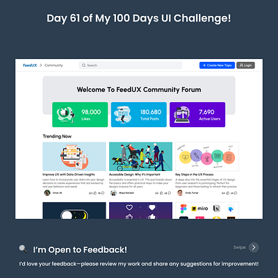 Day 61/100 - Community Forum Screen UI profiles.