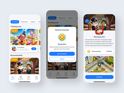 Rewardio – Mobile App Concept for Gamified Rewards app app design design earnings games icons illustration ios mobile mobile design rewards ui ux