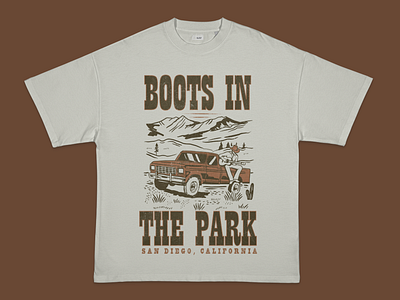 Boots in the Park Merchandise Sept 2024 shows branding california country design festival fresno illustration landscape live show merchandise mountains music music festival nature outdoors san diego shirt t shirt truck western