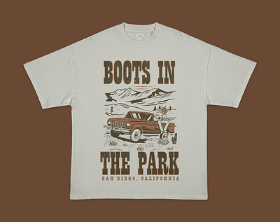 Boots in the Park Merchandise Sept 2024 shows branding california country design festival fresno illustration landscape live show merchandise mountains music music festival nature outdoors san diego shirt t shirt truck western