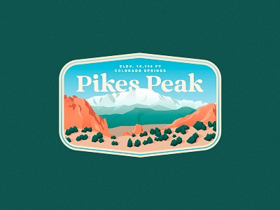 Colorado: Pikes Peak badge colorado design gradient illustration landscape mountain national pack park retro snow state sticker tourism travel us usa vintage