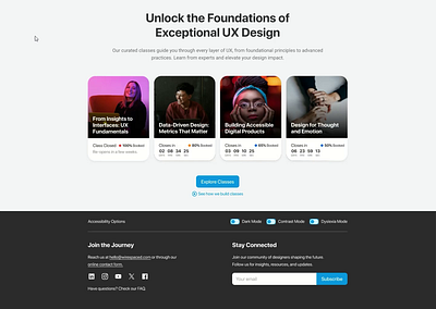 Accessibility-Focused Cards accessibility cards contrast mode courses cta dark mode dyslexia mode jtbd saas ui ux