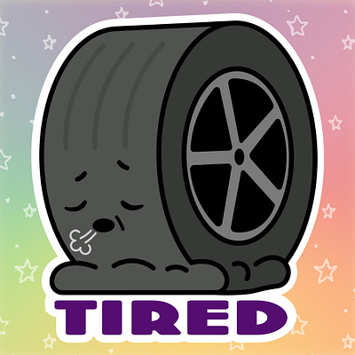 Tired car cartoon graphic design illustration pun sticker vector