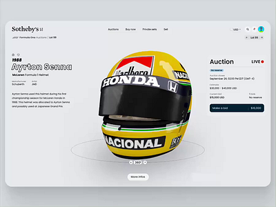 Formula One Senna Helmet 3d animation app car desktop ecommerce formula one helmet minimal product racing senna ui