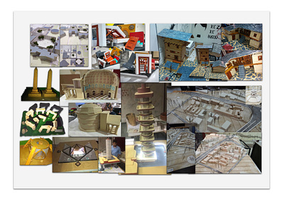 Collage of Hand-Crafted Models (Architecture Models) architectural modeling architecture hand crafted physical models