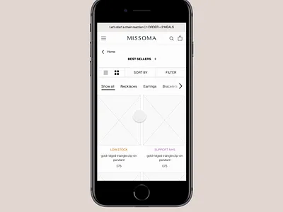 Missoma - Product flow wireframing ab testing product design prototyping ux research wireframing