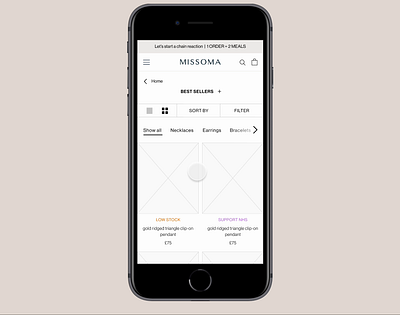 Missoma - Product flow wireframing ab testing product design prototyping ux research wireframing