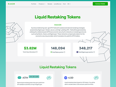 Raker- Home Screen blockchain crypto defi design website