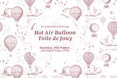 The Hot Air Balloon Toile de Jouy Pattern Set on Creative Market pattern design seamless pattern surface pattern toile de jouy toile de jouy pattern toile pattern