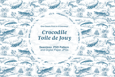 The Crocodile Toile de Jouy Seamless Pattern on Creative Market repeating pattern seamless pattern surface pattern design toile de jouy toile de jouy pattern