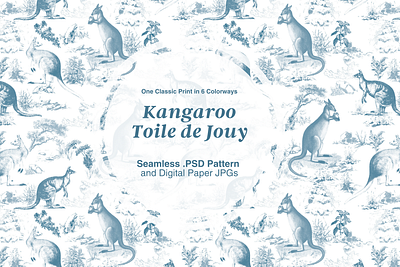 The Kangaroo Toile de Jouy Seamless Pattern on Creative Market pattern design repeat pattern seamless pattern surface pattern toile de jouy toile de jouy pattern