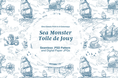 The Sea Monster Toile de Jouy Pattern on Creative Market repeat pattern seamless pattern surface pattern design toile de jouy