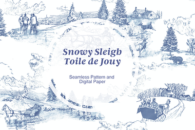 The Snowy Sleigh Toile de Jouy Pattern on Creative Market repeating pattern seamless pattern toile de jouy toile de jouy pattern