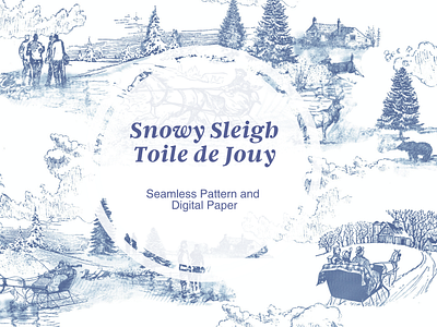 The Snowy Sleigh Toile de Jouy Pattern on Creative Market repeating pattern seamless pattern toile de jouy toile de jouy pattern