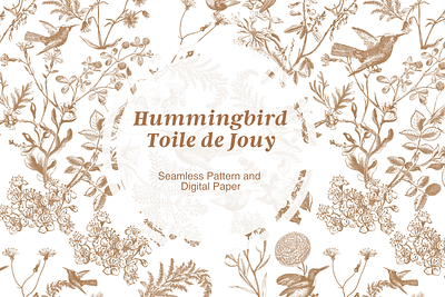 The Hummingbird Toile de Jouy Pattern on Creative Market pattern design repeating pattern seamless pattern toile de jouy pattern toile de jouy print