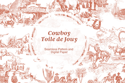 The Cowboy Toile de Jouy Pattern Set on Creative Market repeating pattern seamless pattern surface pattern toile de jouy toile pattern