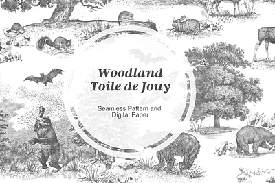 The Woodland Toile de Jouy Pattern on Creative Market repeating pattern seamless pattern surface pattern surface pattern design toile toile de jouy pattern toile de jouy print