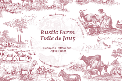 The Rustic Farm Toile de Jouy Pattern on Creative Market repeating pattern seamless pattern surface pattern design toile de jouy toile de jouy pattern