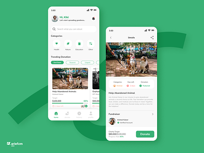 Donation App UI Design animal app branding crowdfunding dog donation education graphic design green health nature ui ux