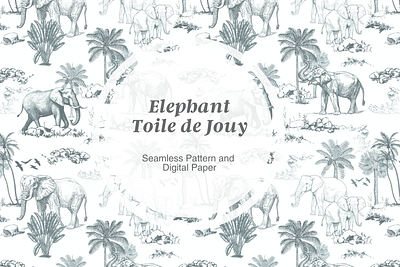 The Elephant Toile de Jouy Pattern on Creative Market repeating pattern seamless pattern surface pattern toile de jouy pattern