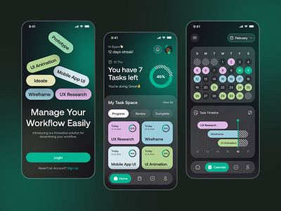 Task management app animation aplication branding dark theme manage managment mobile mobile app productivity siyam tasks to do to do list ui ux web web design