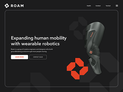 Roam Robotics branding creative direction design direction identity responsive design robotics uiux visual design website website design