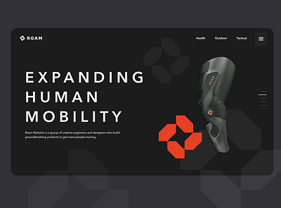 Roam Robotics branding creative direction design direction identity responsive design robotics uiux visual design website website design